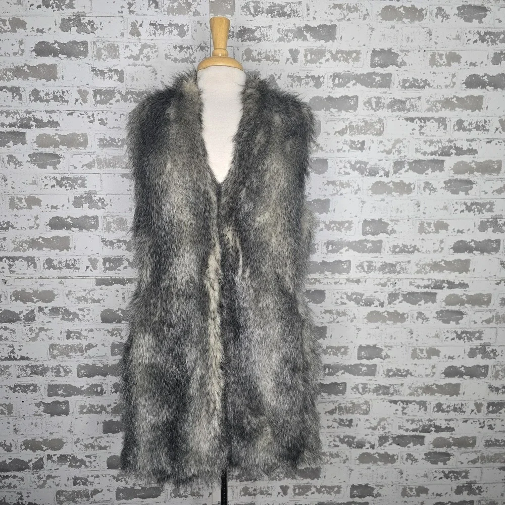 Banana‎ Republic Faux Fur Vest Coat Jacket Womens Medium Sleeveless Lined Boho